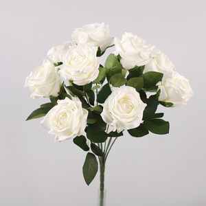 Ramo de Rosas Artificiales Onduladas de 9 Cabezas, Flores de Seda y Plástico de Alta Simulación, Decoración para Bodas, Accesorios de Fotografía, Decoración del Hogar - Product Image 4