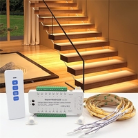 Nouveau 16 marches avec télécommande capteur de mouvement lumière d'escalier Dc12v/24v 9 modes réglable étape lumière détection humaine barres lumineuses LED 2
