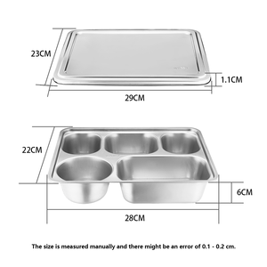 Bán Buôn Bền Vững 304 Thép Không Gỉ Hình Chữ Nhật Snack Khay Đánh Bóng Kim Loại Với Ngăn Nhà Máy Trực Tiếp Hộp Ăn Trưa Nắp - Product Image 3