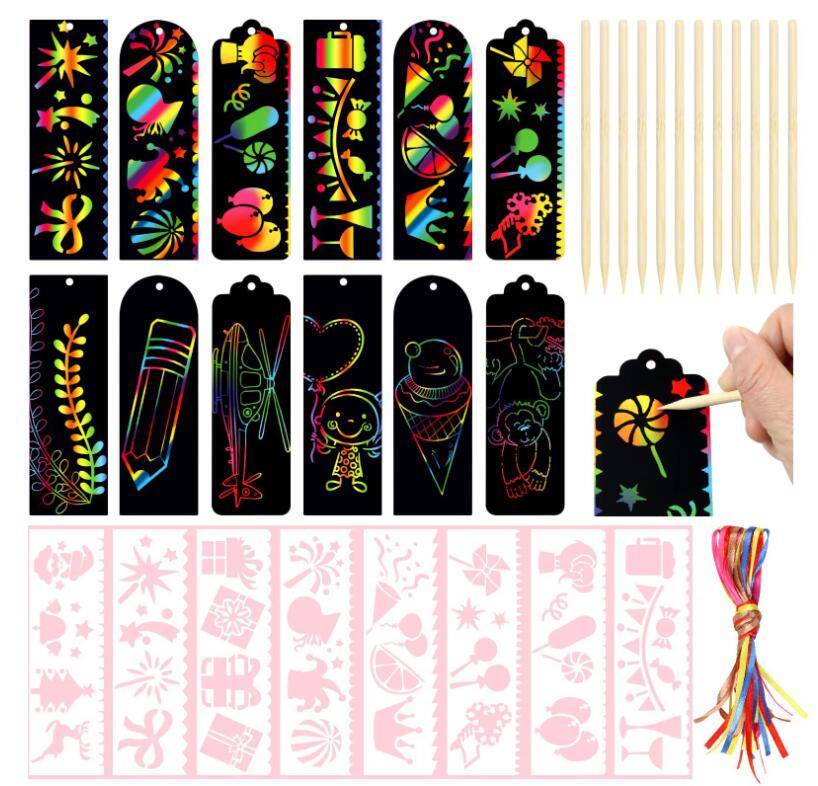 Set De 12 Marcapáginas Mágicos De Unicornio | Rascar Y Descubrir Colores Arcoíris | Manualidad Creativa Para Niños +4 Años | Regalo De Cumpleaños Y Fiestas