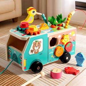 Giocattoli in Legno a Tema Fattoria: Carretto Multifunzionale con Animali e Colori Assortiti per Bambini - Product Image 1