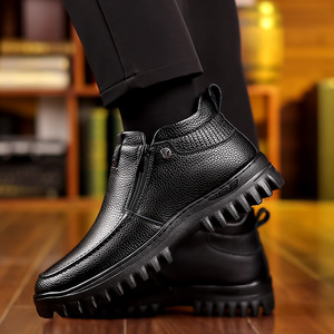 Bottes à lacets pour hommes en cuir véritable, bout rond, doublure en fourrure, semelle en caoutchouc, chaudes pour l'hiver, antidérapantes, bottes de neige pour l'extérieur - Product Image 3