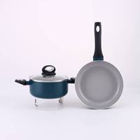 Set Peralatan Masak Panci Aluminium Tekan dengan Lapisan Keramik Anti Lengket, Gagang Bakelite, Wajan Anti Lengket