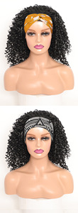 Perruque courte bouclée pour <span class=keywords><strong>femme</strong></span> avec bandeau, <span class=keywords><strong>cheveux</strong></span> <span class=keywords><strong>afro</strong></span> crépus volumineux, perruque noire en fibre résistante à la chaleur - Product Image 6