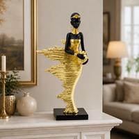 Figurine de femme en résine noire et or, modèle à jupe plissée, dame tenant un vase, sculpture aérographe, décoration moderne pour table et maison