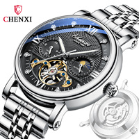 Montre automatique tourbillon Flyback de haute qualité pour homme avec bracelet en cuir véritable, montre mécanique squelette tendance de luxe