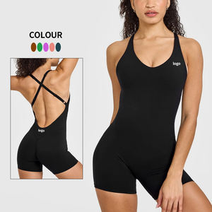 Venta al por mayor Active Gym Workout Romper One Piece Women Workout Jumpsuit Cross Back V-Shaped Hip Lift Short Sport Body para mujeres - Product Image 1