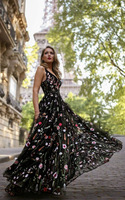 Robe de soirée formelle pour femme, dos nu, grande robe de bal, sans manches, dentelle, broderie florale
