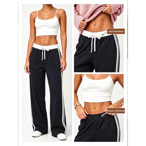 Pantalon de survêtement large pour femme, taille haute, avec cordon de serrage et bandes latérales, style streetwear - Product Image 4