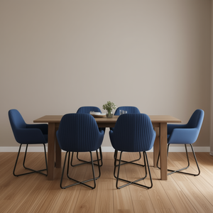Sedie da pranzo moderne in tessuto blu con gambe in metallo, design imbottito per l'arredamento della sala da pranzo, set di 4 - Product Image 2