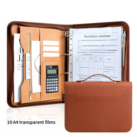 Porte-documents multifonctionnel A4 portable en cuir PU avec fermeture éclair, classeur à anneaux, idéal pour le bureau, les affaires, cadeau personnalisé