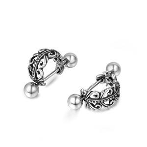 Pendientes con clip con diseño floral clásico, diseño geométrico de plata tibetana para hombres y mujeres, estilo callejero CF100 - Product Image 1