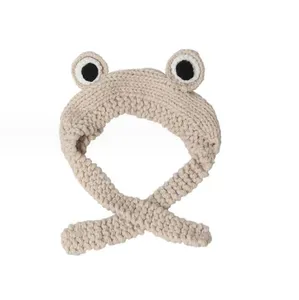 女秋冬蛙帽针织针织毛线帽韩版可爱可爱青蛙头套耳朵红色青蛙