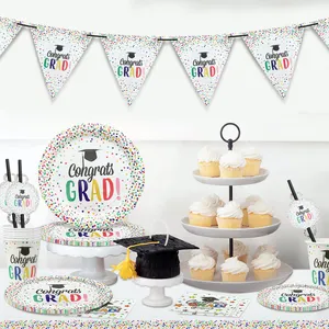 Nicro Original Congratulation Graduation Celebration Party Supplies Banner Disposable Paper Tableware Graduation Decoration Set