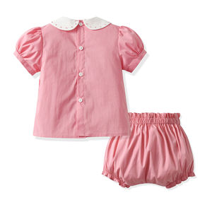 Set Due Pezzi per Neonata con Ricamo Floreale Smock, Maniche a Sbuffo, Abbigliamento per Bambine con Pantaloncini 2025 - Product Image 2