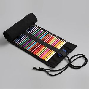 Étui organisateur pour crayons à dessin avec fermeture à cordon en tissu, 24/36/72 emplacements, pour crayons de couleur d'artiste, crayons à dessin (noir) - Product Image 4