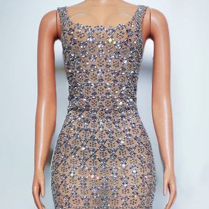 Vestido de Noche Largo y Elegante, Estilo Recto, con Diamantes, Sin Mangas, de Secado Rápido, para Cantantes, Actuaciones y Fiestas - Product Image 4