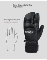 Gants de ski trois doigts en peau de mouton imperméables, chauds et épais, pour sports d'hiver en extérieur, équipement de ski transfrontalier pour hommes et femmes