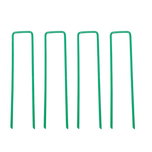 Estacas de jardín de acero galvanizado en forma de U verdes para fijación de barrera contra malas hierbas y césped artificial - Product Image 1