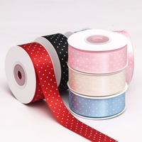 Ruban de luxe en polyester imprimé à pois fins, largeur 2,5 cm, simple face, pour nœuds papillon, emballage cadeau DIY, bouquets de fleurs