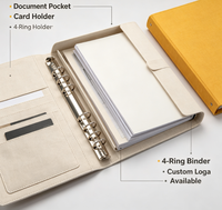 Classeur Premium 4 anneaux A4 B5 avec couverture en carton, pochettes à spirale, porte-cartes, logo personnalisé, estampage à chaud, OEM ODM, fourniture en gros, direct usine