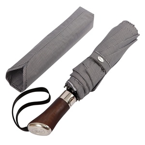 Luxury High-End Automatic 3-Fold <b>Windproof</b> Compact Dark Brown Wood Handle <b>Umbrella</b> for Business Man & Business Gifts - Product Image 1