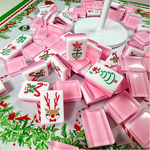 Jeu de Mahjong pliable en acrylique sur le thème de Noël rose, avec des tuiles de Mahjong Joker, motif Père Noël, <span class=keywords><strong>rennes</strong></span> et cannes en sucre, cadeau de Noël - Product Image 4