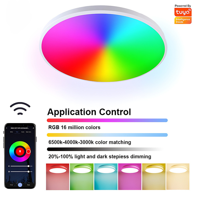 Smart RGB LED Ceiling Light Fixture 220V/110V 13 Inch 24W Dimmable Lamp Alexa Home Remote Slim Mount Design Sensor WiFi Tuya