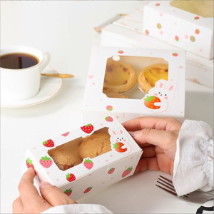 Kotak kertas kemasan donat <span class=keywords><strong>2</strong></span> 4 6 lubang Strawberry lipat cetak kustom dengan jendela - Product Image 2