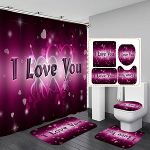 Tappetino da bagno per la casa con stampa 3d decorazione per il bagno di san valentino in quattro pezzi con <span class=keywords><strong>tenda</strong></span> da doccia - Product Image 5