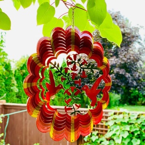 Nueva decoración de jardín Color Mandala Humminbirds flor de corte láser 3d de metal de acero inoxidable viento Spinner - Product Image 4