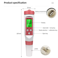  Stylo testeur de qualité de l'eau 4 en 1, pH, TDS, EC, thermomètre avec rétroéclairage pour aquarium, piscine, laboratoire