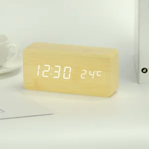 EMAF ins despertador home decorate modern digital desk wood led alarm clock time day temperature office bedstand clock