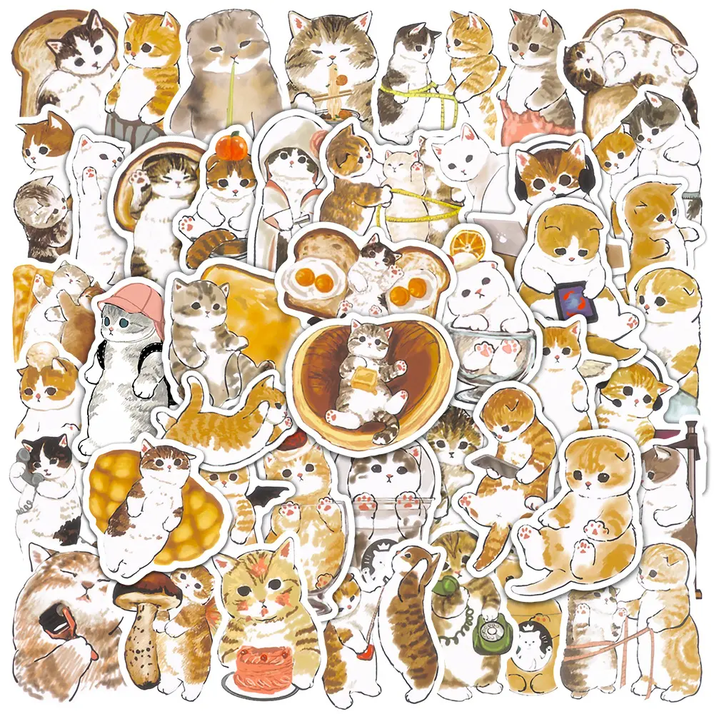 50PCS Cute cartoon baby cat art watercolor for kittens lovers kids gift kaiwaii funny lovely persian cats sticker
