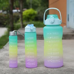 Botella de agua grande a prueba de fugas, Juego de 3 Uds., botella de agua motivacional deportiva con soporte móvil para botella de gimnasio Fitness