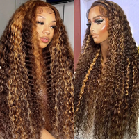 Perruque Balayage Highlight perruques Deep Curly pré-plumées transparentes 13x4 perruques Lace Frontale perruques de cheveux naturels blond miel couleur piano