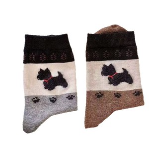 Wool Mid-Calf <b>Socks</b> For Women Thickened Warm Autumn Winter Anime Cartoon Puppy Pattern Oatmeal Dark Gray <b>Black</b> Gray - Product Image 4