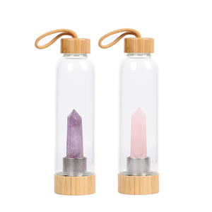 Bouteille d'eau en verre thermo-chic, de luxe, en cristal naturel, infusé, avec couvercle en bambou, pour emporter de l'eau - Product Image 3