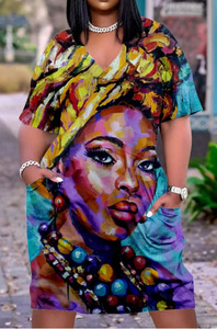 Vente en gros de nouvelles robes d'été décontractées ODM pour femmes en vrac imprimé en 3D multicolore moyennes grandes tailles en tissu peigné - Product Image 6
