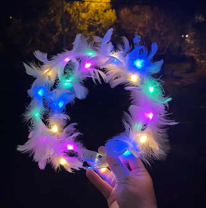 Nieuwe Lichtgevende Slinger Angel Veer Hoofdtooi Kleurrijke Led Hoofdband Voor Meisje Party Cadeau