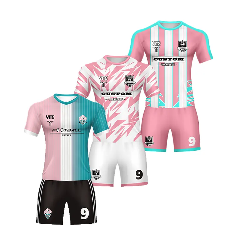 Maglia da calcio rosa uniforme da calcio rosa divisa da calcio bianco completo bianco del club della squadra all'ingrosso