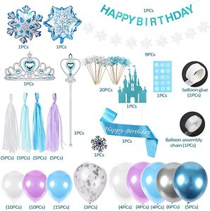 Suministros de <span class=keywords><strong>fiesta</strong></span> de cumpleaños de <span class=keywords><strong>Frozen</strong></span>, incluidos <span class=keywords><strong>globos</strong></span> de pancarta de cumpleaños para niños, adornos para pasteles, faja con borlas, Pin de copo de nieve, pegatinas de tatuaje - Product Image 2