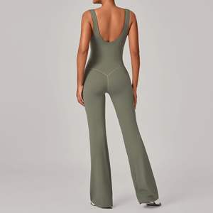 Body Sportivo da Donna <span class=keywords><strong>con</strong></span> Scollo a V, Tuta da Yoga <span class=keywords><strong>con</strong></span> Pantaloni a Gamba Larga e Schiena Aperta, Abbigliamento Elasticizzato per Palestra, Allenamento e Fitness - Product Image 2