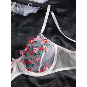 碎花性感白色时尚透明两件套丁字裤内衣文胸套装 - Product Image 3