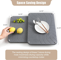 Tapis de séchage de vaisselle en pierre super absorbant, 2 pièces, tapis en terre de diatomée avec pieds antidérapants en acier inoxydable pour une utilisation en cuisine