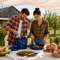Marmite droite en émail bleu moucheté, grande marmite à soupe et ragoût, ustensile de cuisson en émail pour le camping avec couvercle et pour usage extérieur