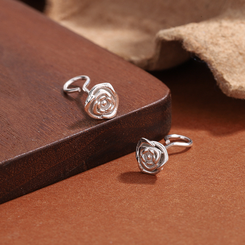 917ED- Silver -s999- Rose Curved hook Stud