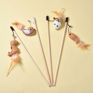 Juguete interactivo de madera duradero para gatos con campana de plumas y caña de jugar, para felinos teaser para gatos domésticos, divertido bastón de madera de lino, palo de juguete para gatos - Product Image 6