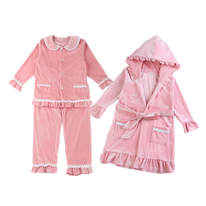 Accappatoio con Cappuccio in Velluto Rosso per <span class=keywords><strong>Bambina</strong></span>, Morbido Cotone con Volant, <span class=keywords><strong>Pigiama</strong></span> <span class=keywords><strong>e</strong></span> <span class=keywords><strong>Vestaglia</strong></span> Coordinata per Fratelli - Product Image 4