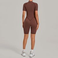 Combinaison de yoga semi-zippée à col montant, tenue de fitness une pièce, combinaison de sport pour femmes pour exercices intensifs